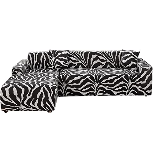 MIFXIN Sectional Sofa Covers L Shape Couch Slipcover 2pcs Stretch Elastic L-Type Chaise Sofa Couch Furniture Protector for Living Room Pets Kids (Black Gold)