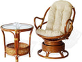 Wickerix 2 PC Java Swivel Rocking Chair Natural Handmade Rattan Set: Lounge Arm Chair w/Cream Cushion and Coffee Table, Colonial