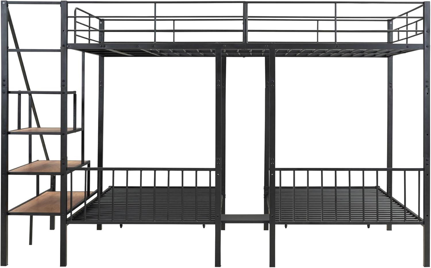 Triple Bunk Bed with Storage, Full over Twin & Twin, Separable into 3 Beds, Black V722106