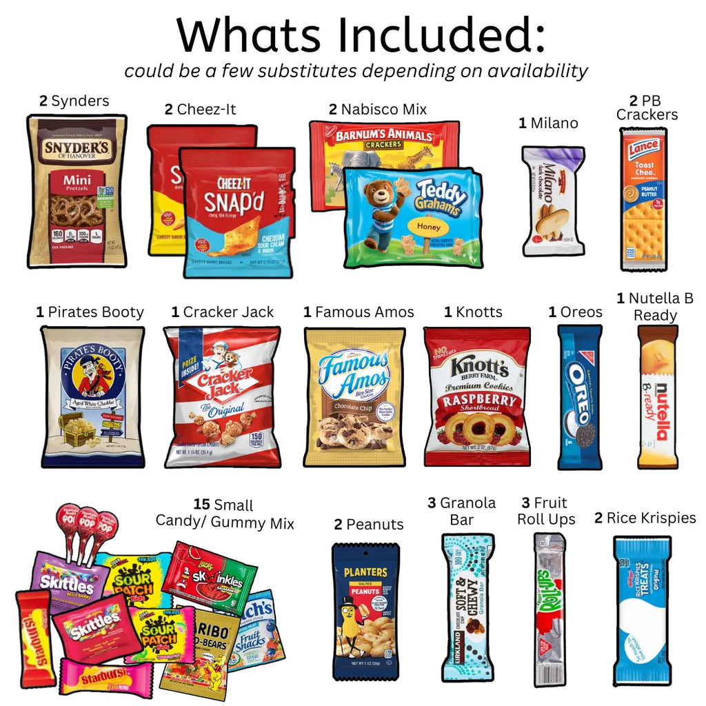 Variety Snack Box Care Package with Gummy Bears, Peanuts, Cookies for Travel Z238974