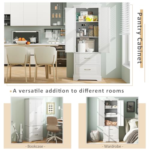 Kitchen Pantry Cabinet 62" Floor Storage with 2 Drawers and Adjustable Shelves S38827