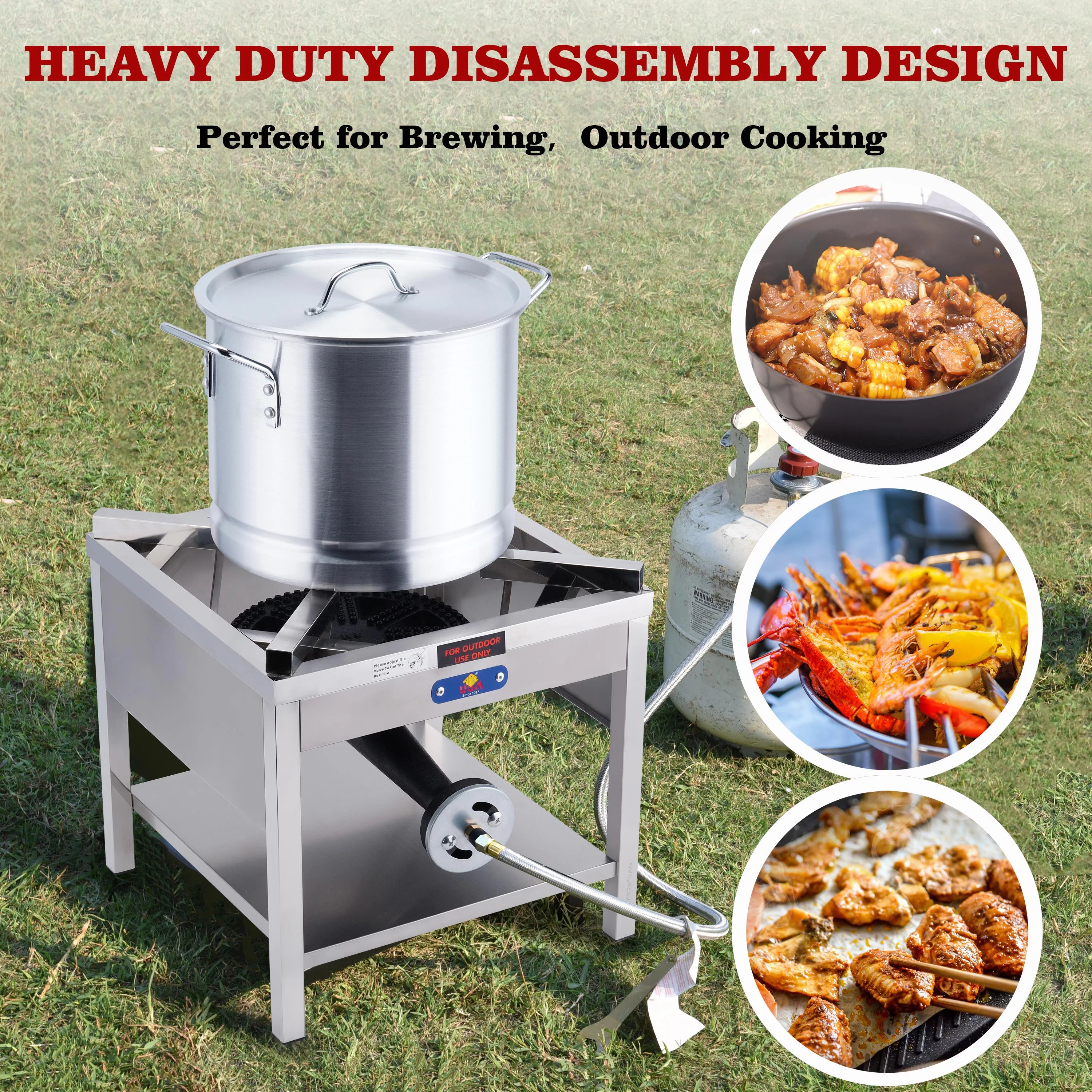 Stainless Steel Propane Burner Outdoor Cooker Stove for Turkey Frying and Seafood Boiling B632891