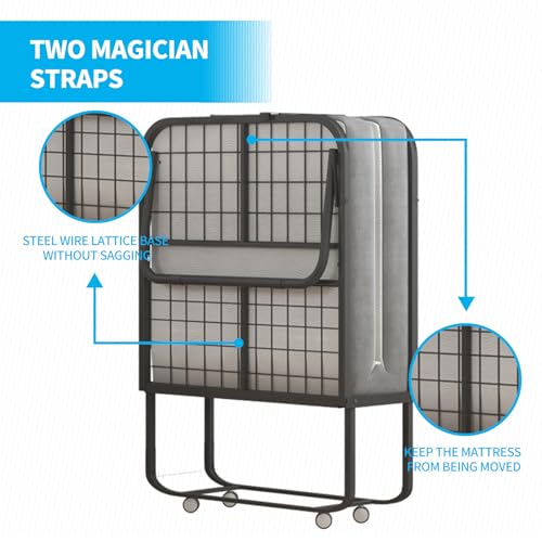 Folding Bed with Mattress for Adults, Portable Twin Size with Metal Frame X112982