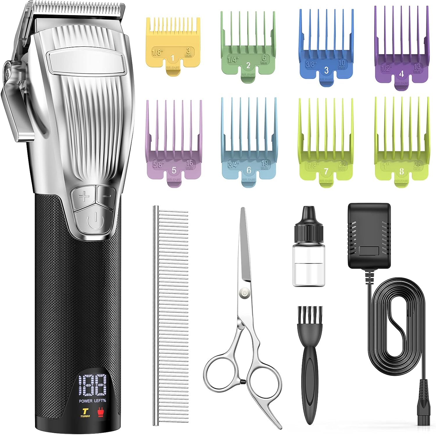 oneisall Dog Clippers/Cordless Dog Clippers for Grooming for Thick Coats/Pet Trimmer with Metal Blade/Dog Grooming Kit for Dogs and Cats Animals (Sliver) (Sliver) Pack of 2
