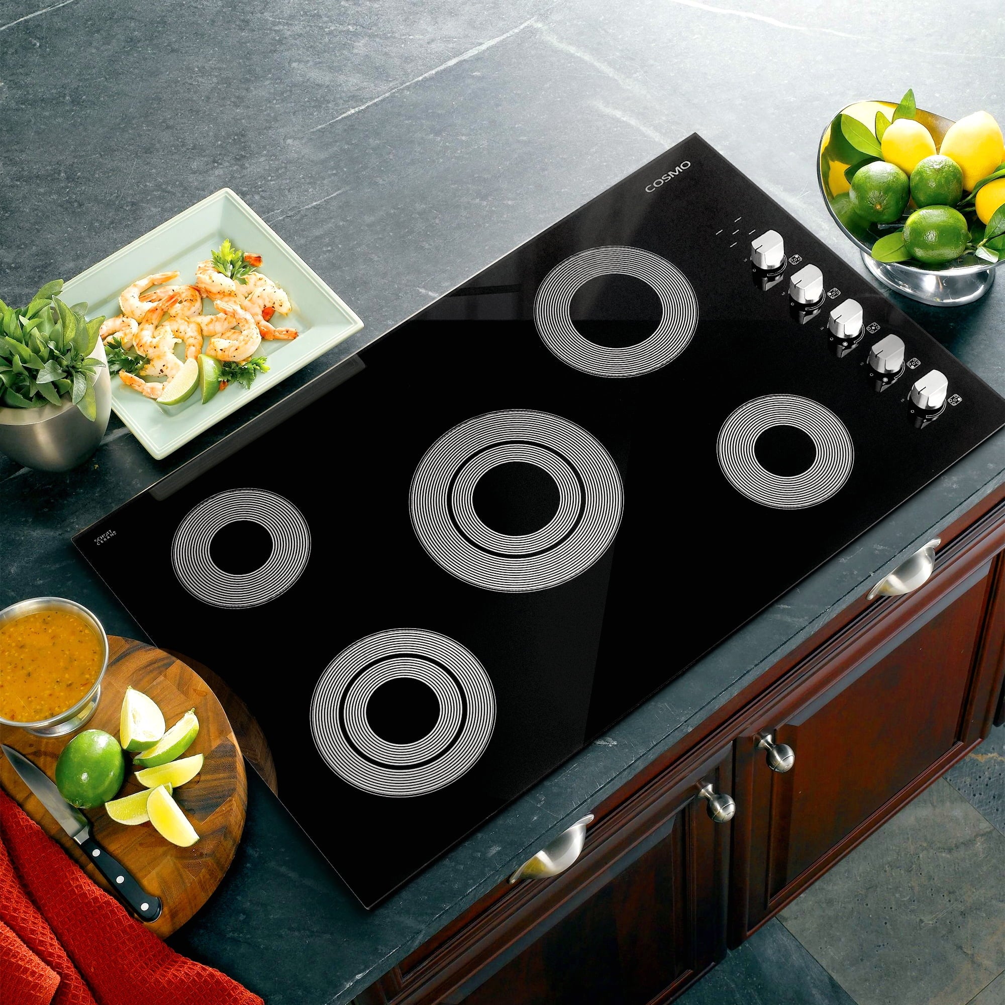 5 Piece Kitchen Appliance Package with Electric Cooktop, Wall Oven, Microwave, Refrigerator & Dishwasher D7167