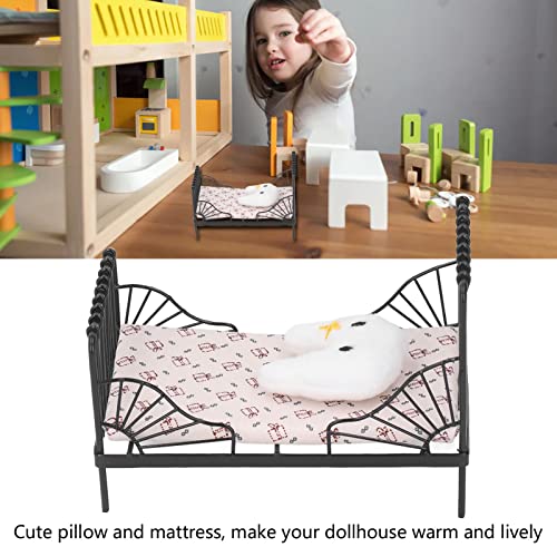 Miniature Bedroom Furniture 1:12 Dollhouse Bed with Pillow D116048