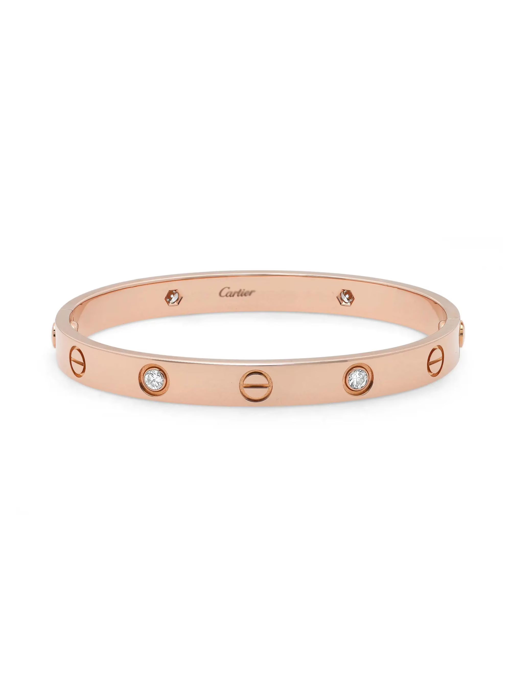 Cartier Love Bracelet 4 Diamonds 18K Rose Gold Size 18