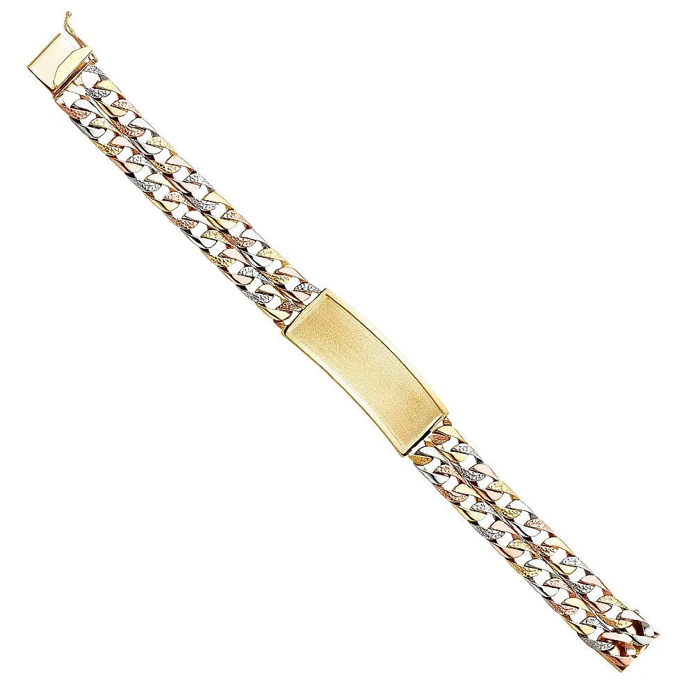 14K 3C 2L Nugget Cuban Link ID Bracelet - 8.5"