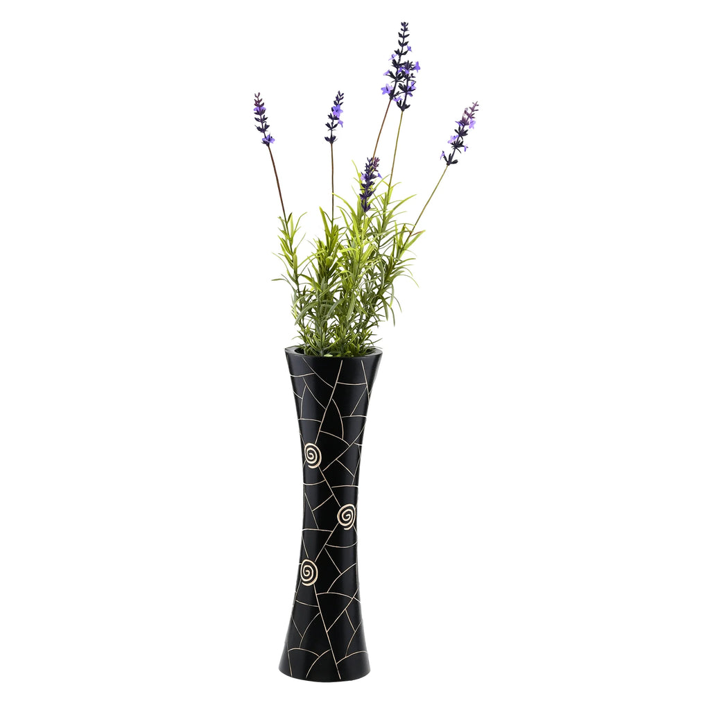 Modern Black Golden Geometric Wood Vase D970457