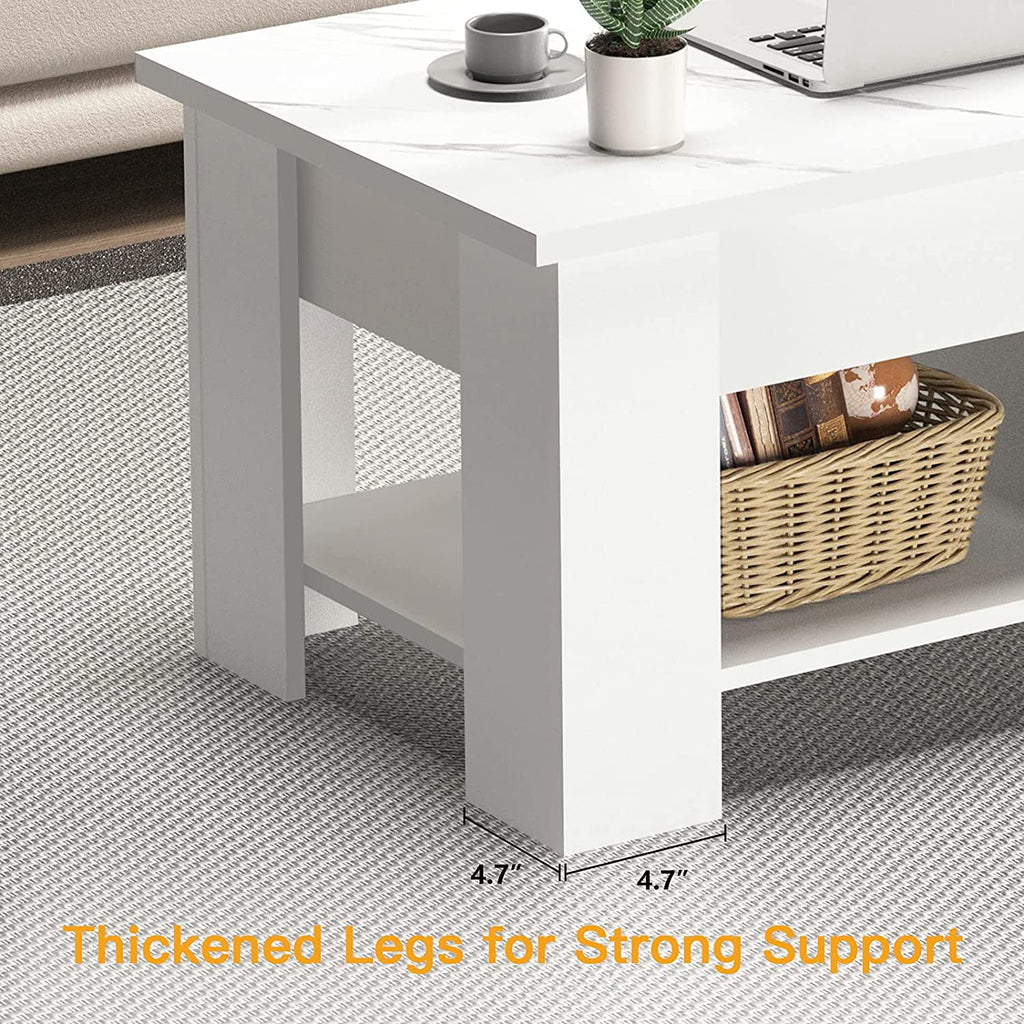 Lift Top Coffee Table Desk with Storage and Open Shelves V410