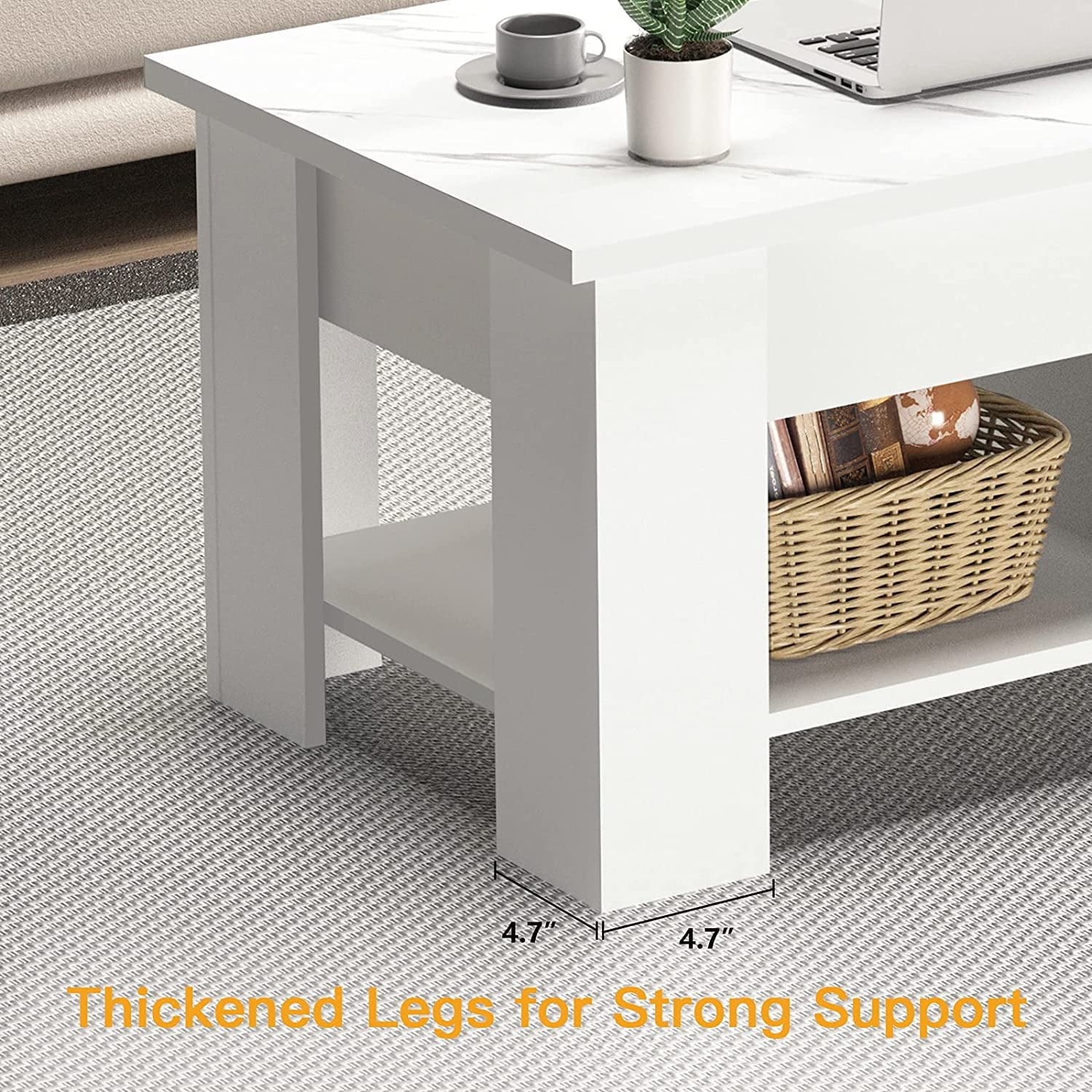 Lift Top Coffee Table Desk with Storage and Open Shelves V410