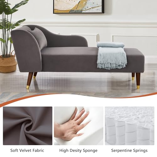 Velvet Chaise Lounge Chair with Pillow, Beige U5311