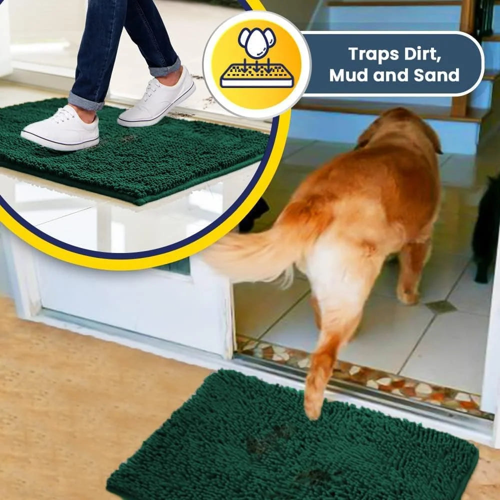 Non Slip Washable Microfiber Dog Door Mat, Dark Green Runner 24x60 B717388
