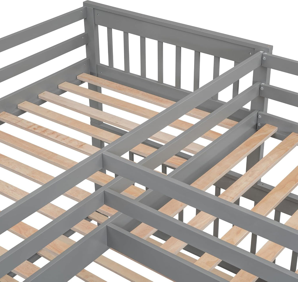 Triple Bunk Bed with Stairs, Storage, Desk and Wardrobe, Gray Z684334