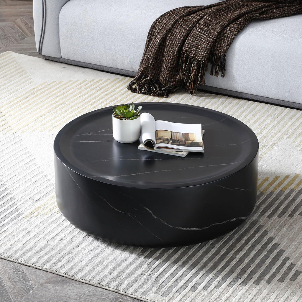 31.5" Round Marble Coffee Table for Living Room Modern Black H69892