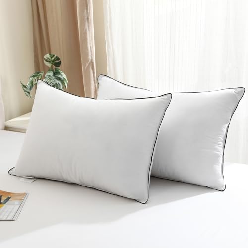 BPC™ Medium Firm Goose Down king size pillows set of 2, Luxury Feather Pillows for Sleeping, 1000TC Organic Cotton Cover Hotel Collection Bed Pillows, Wrapped in Polyester 20"x36"