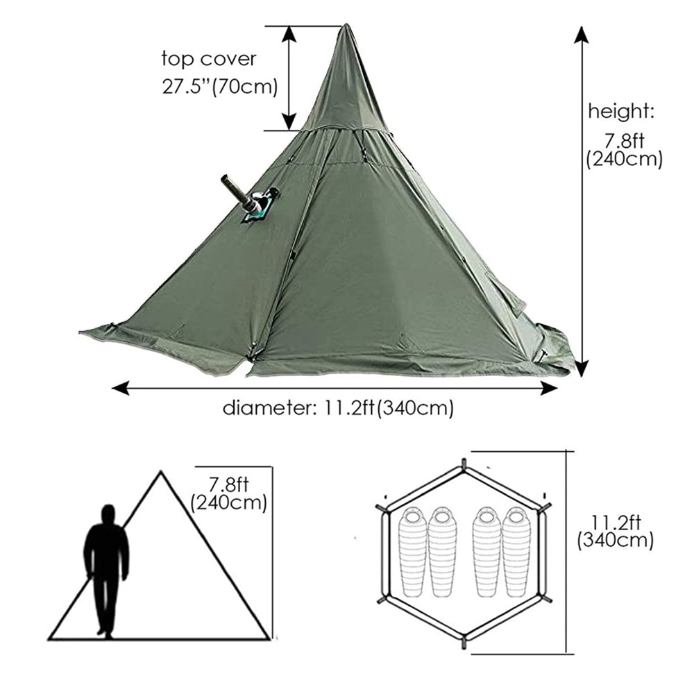 4 Season Waterproof Oxford Teepee Tent With Stove Jack for Camping Hiking B3124