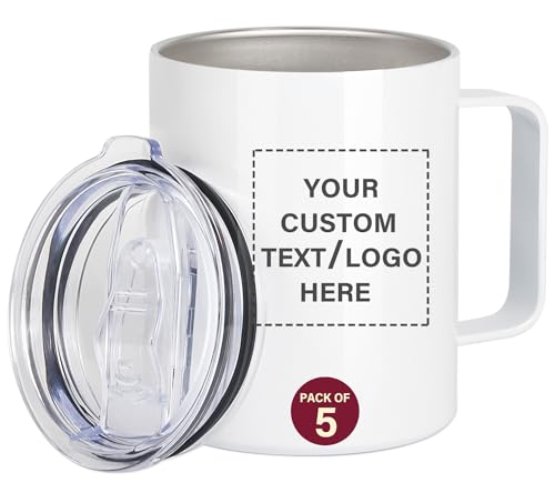 Coffee Mug with Lid Sublimation Mugs Blanks 12oz Insulated Stainless Steel Coffee Travel Mug Double Wall Vacuum Reusable Coffee Cup with Handle White (1, White)