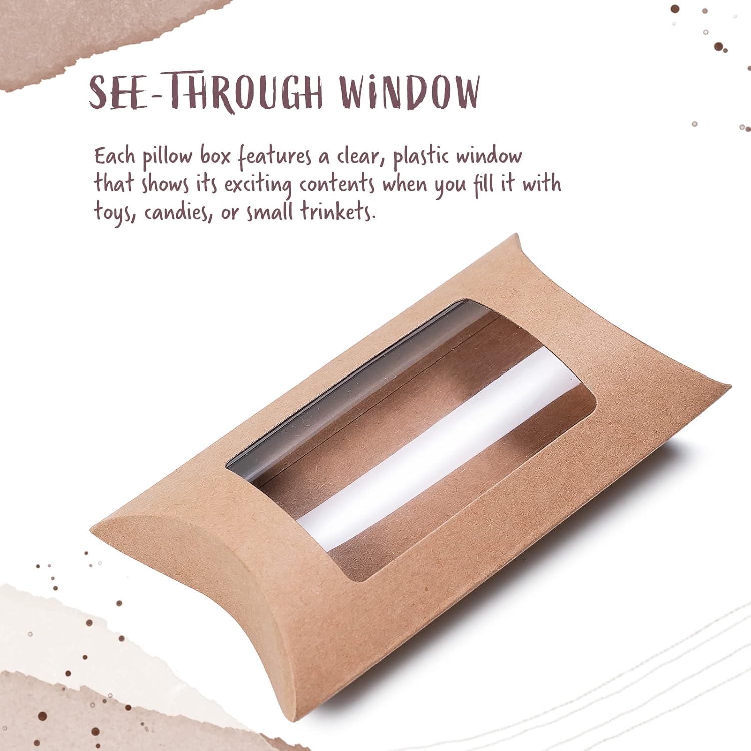 Kraft Pillow Gift Boxes with Windows, 40-Pack G985