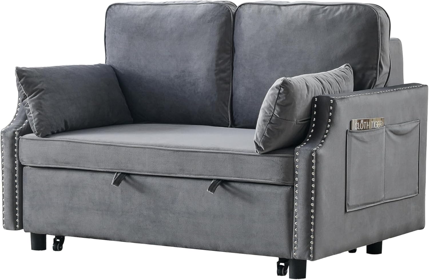 Grey Velvet Recliner Bed with Pull-Out Sleeper Sofa T4171
