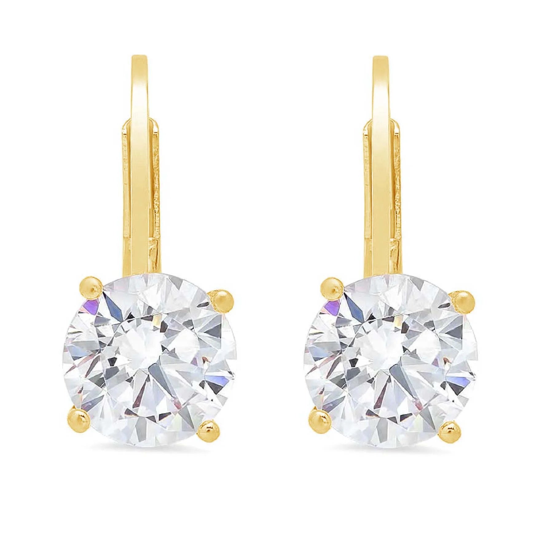 3 ct Round Drop Dangle VVS1 Genuine Swiss Blue Topaz Solid 18K Yellow Gold Earrings Lever Back O333