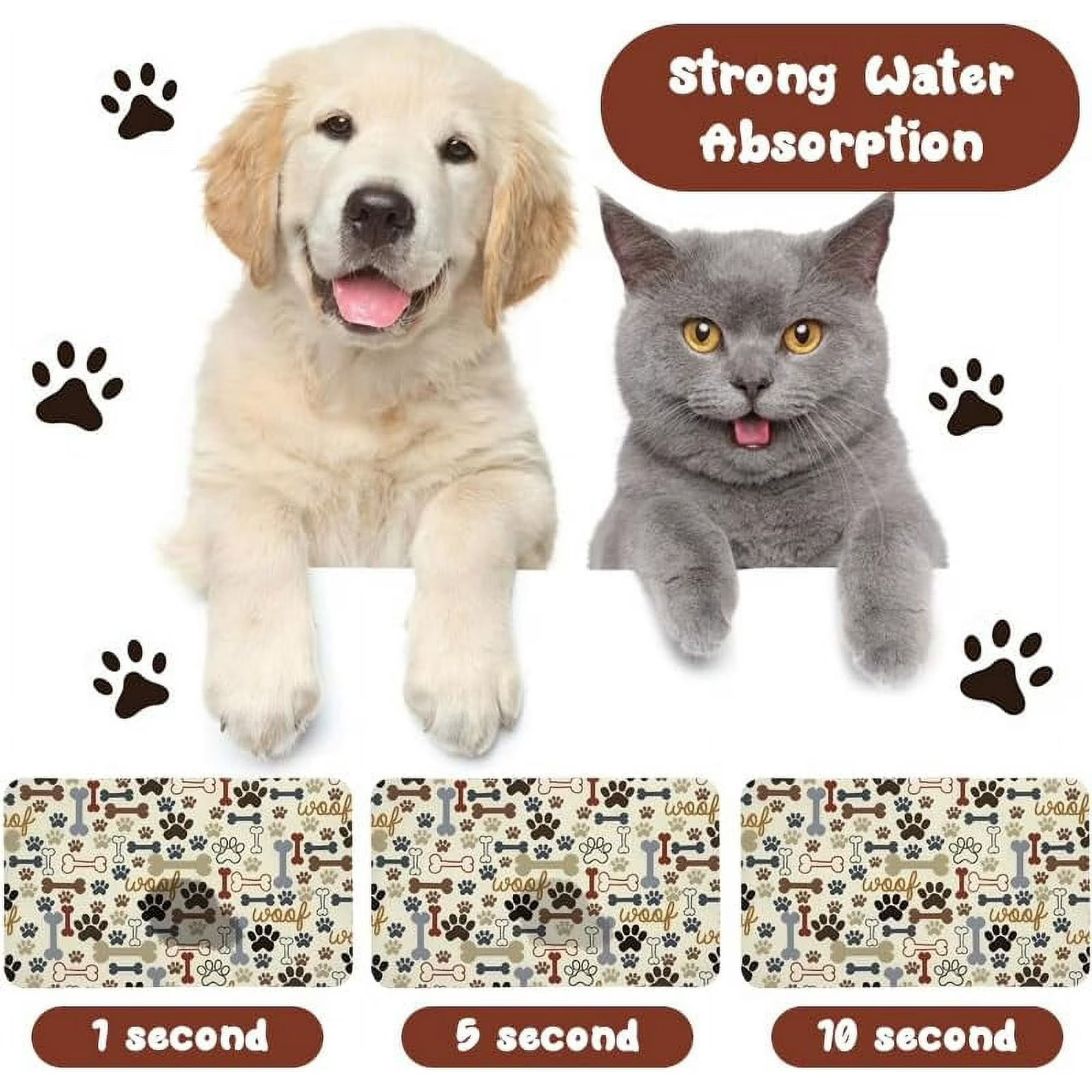 Waterproof Dog Food Mat for Floors, Absorbent Pet Placemat, Non-Slip &amp; Easy to Clean