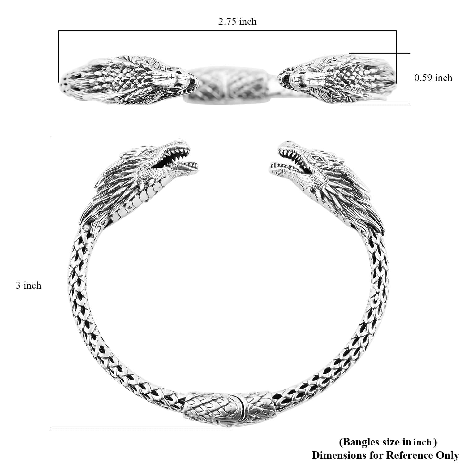 925 Sterling Silver Dragon Cuff Bangle Bracelet for Women E279