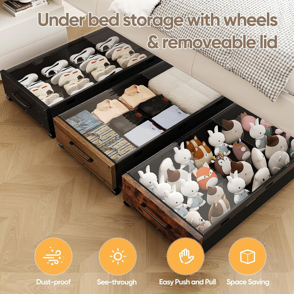 Under Bed Storage Bins with Wheels and Removable Lid, 2 Pack C292