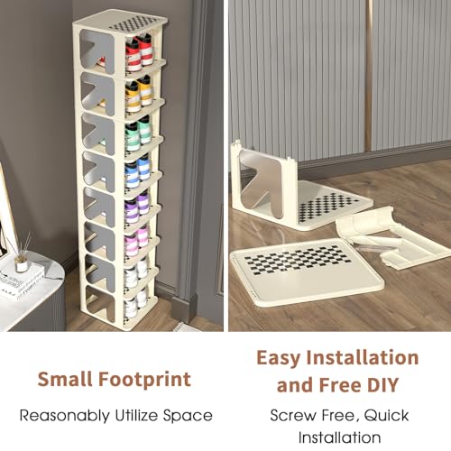 Vertical Shoe Rack Organizer for Closet, Foldable Narrow Free Standing Shoes Storage, Three Layers T983051