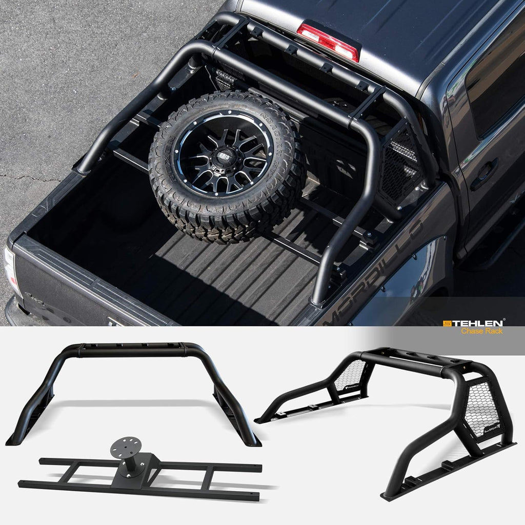 Armordillo 642167818793 For Full Size Trucks CR1 Chase Rack Truck Bed Roll Bar with Tire Carrier - Matte Black