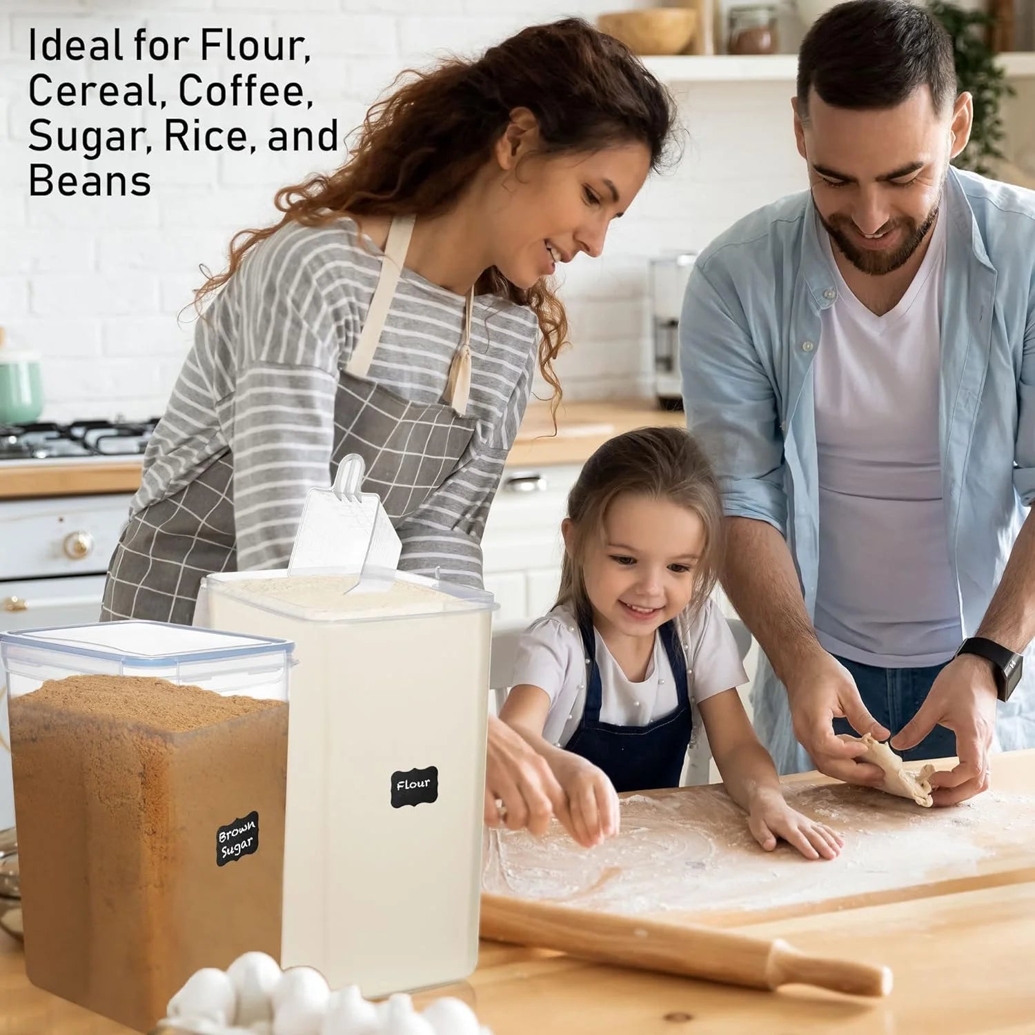 Extra Large Airtight Pantry Containers with Lids, Clear Plastic Storage for Flour Sugar Rice W85036