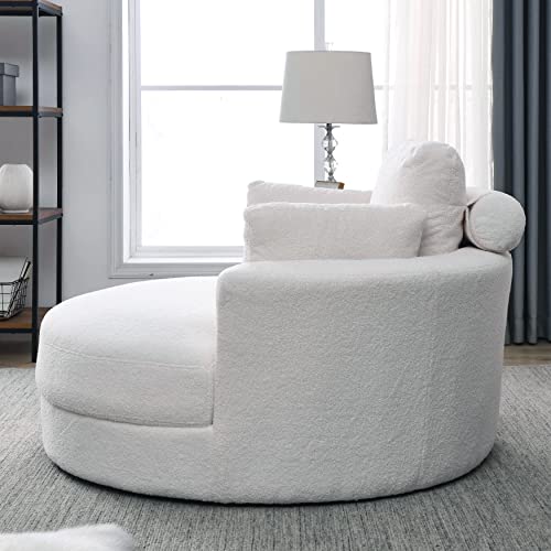 Oversized Swivel Accent Barrel Chair with 3 Pillows, Orange T6615