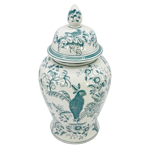 Blue & White Floral Ceramic Ginger Jar with Lid W69366