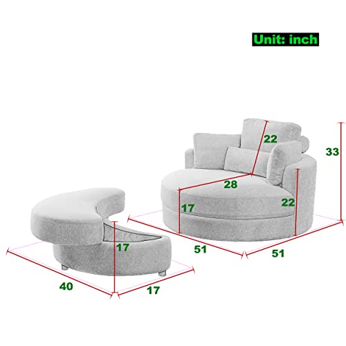 Oversized Swivel Accent Barrel Chair with 3 Pillows, Orange T6615