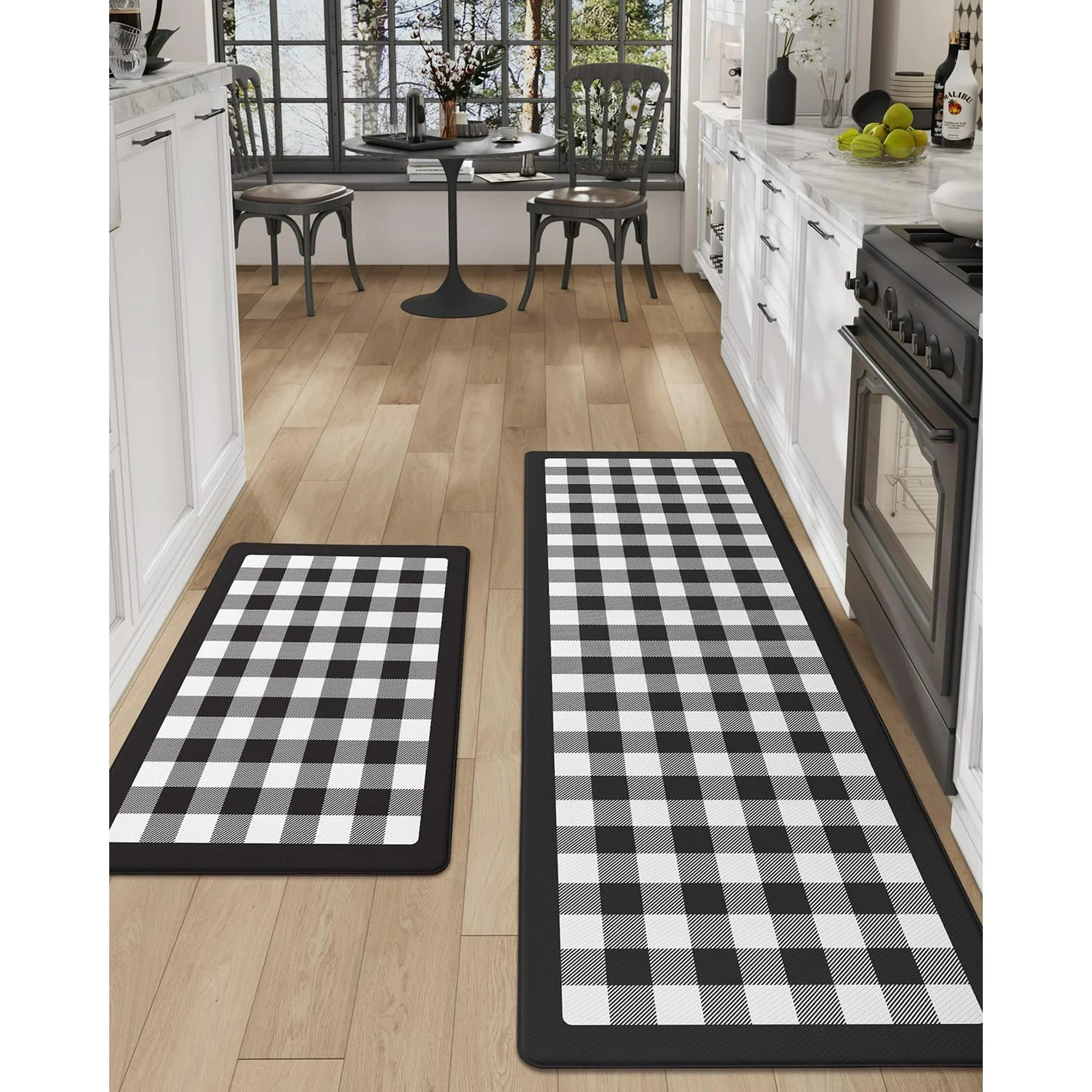 Kitchen Floor Mats Anti Fatigue, Large Wide Cushioned Runner Rug, Waterproof Non Skid, Black and White Buffalo Plaid B21378