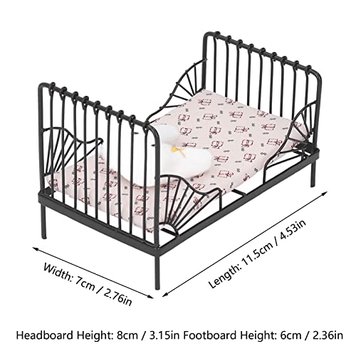 Miniature Bedroom Furniture 1:12 Dollhouse Bed with Pillow D116048