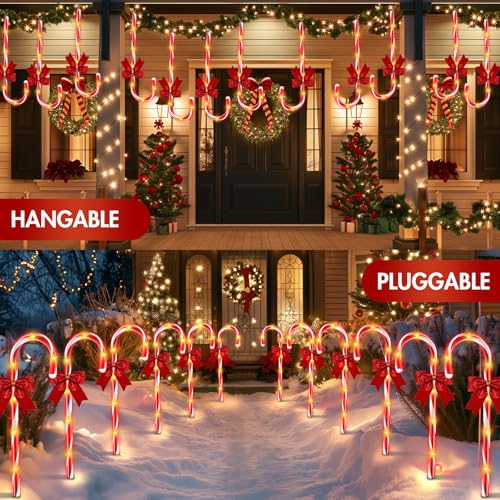 24 Pack Outdoor Christmas Candy Cane Lights 144LED Solar Pathway with Bowknot V1552