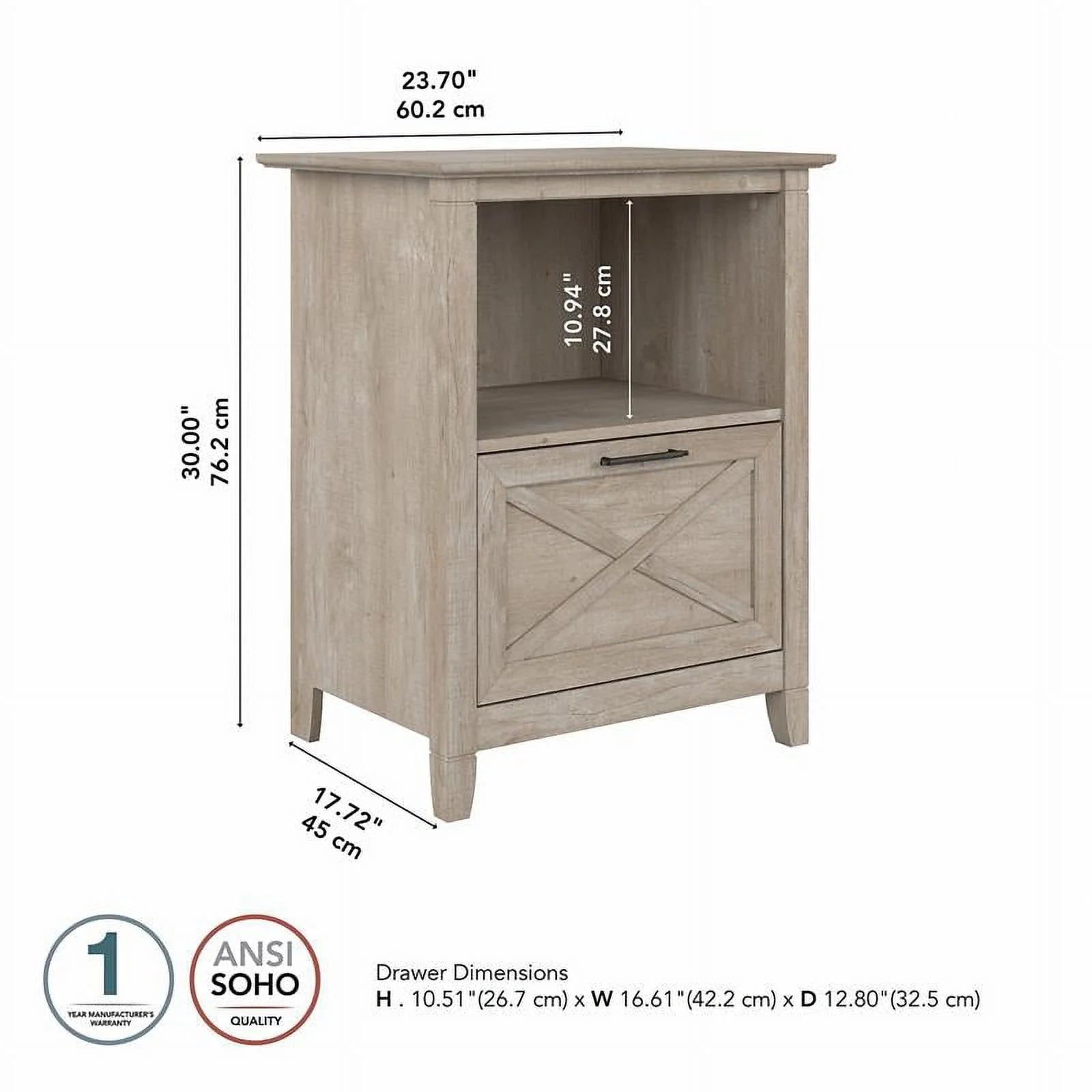 Lateral File Cabinet with Shelf in Washed Gray X9244