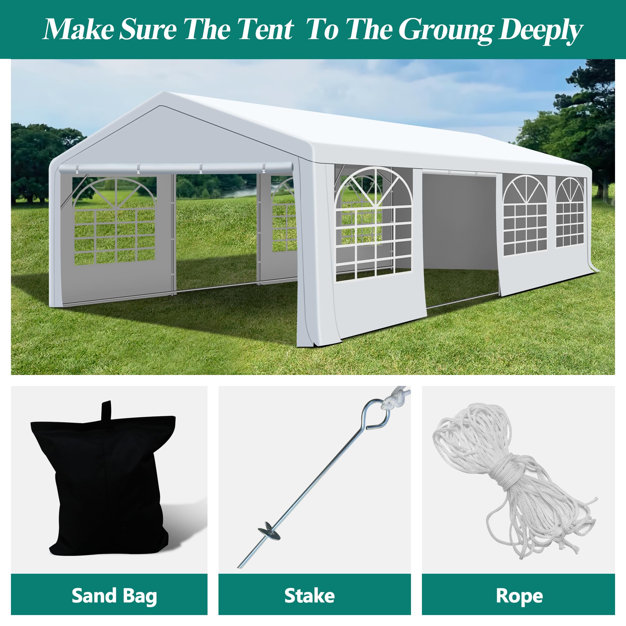 Patio Party Tent with Windows, Heavy Duty Wedding Tent with Roll-up Doors T6190