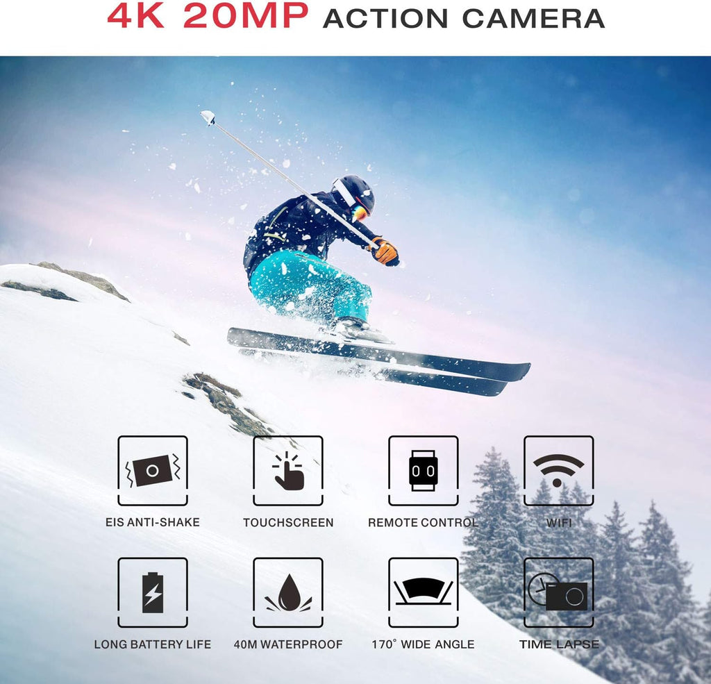 4K Waterproof Action Camera with Touch Screen and Remote Control O869794
