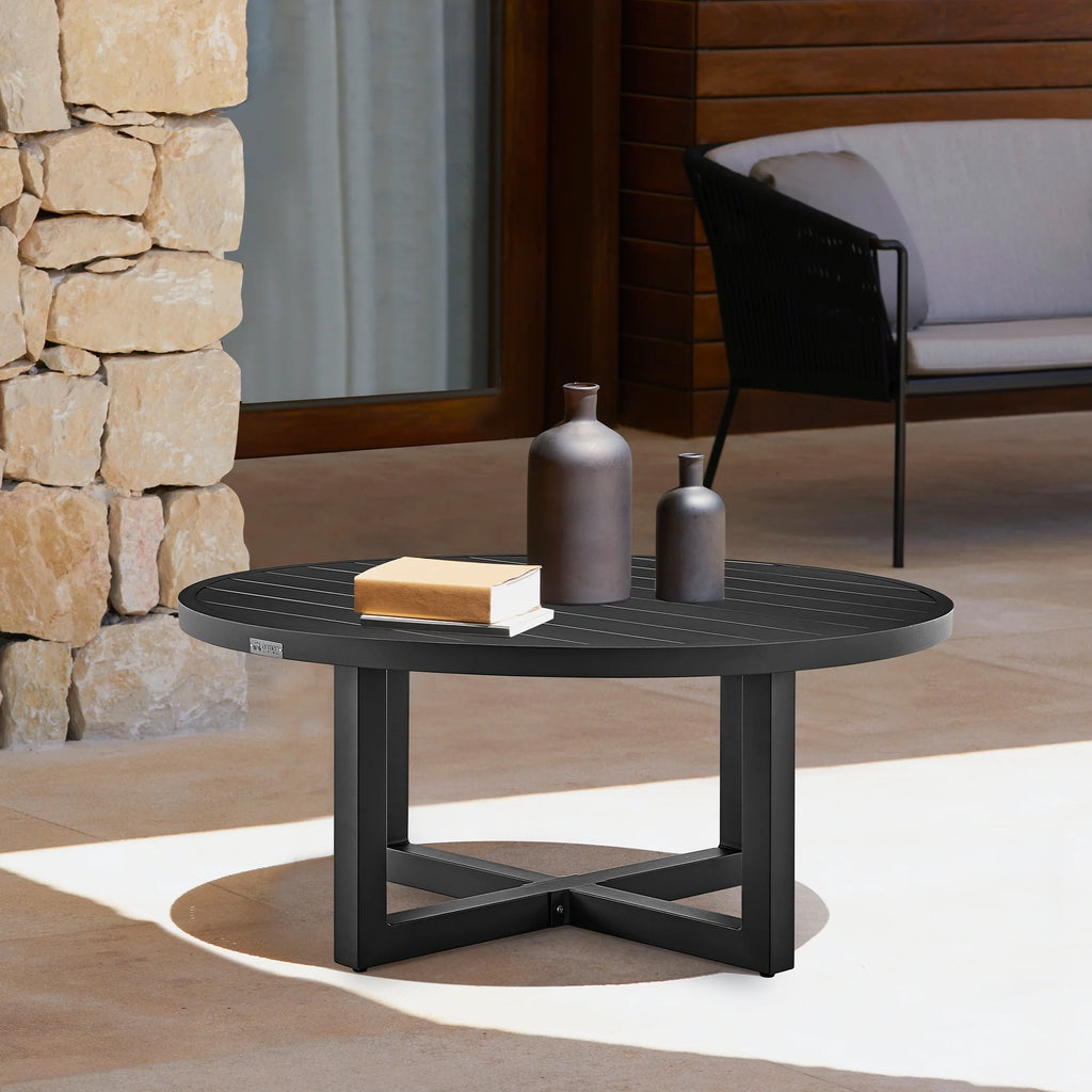 Outdoor Patio Round Coffee Table in Black Aluminum A40685