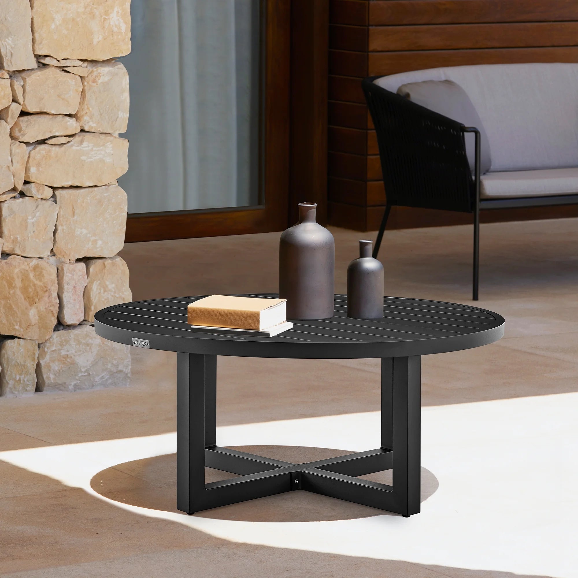 Outdoor Patio Round Coffee Table in Black Aluminum A40685