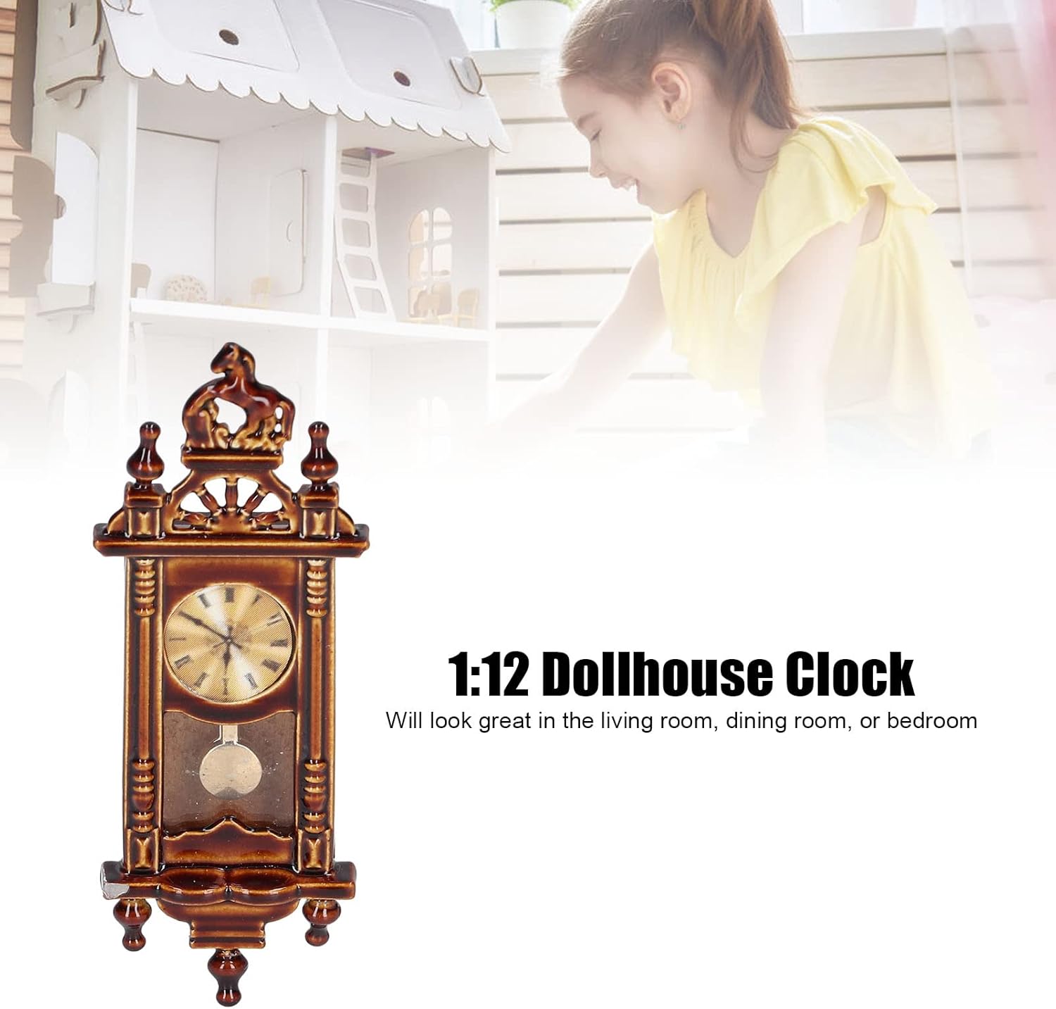 1:12 Miniature Vintage Wooden Wall Clock for Dollhouse W213281