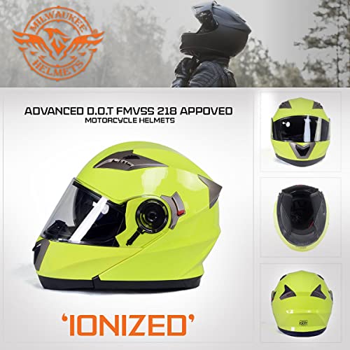 Modular Motorcycle Helmet with Drop Down Visor, Neon Yellow, X-Large G576706