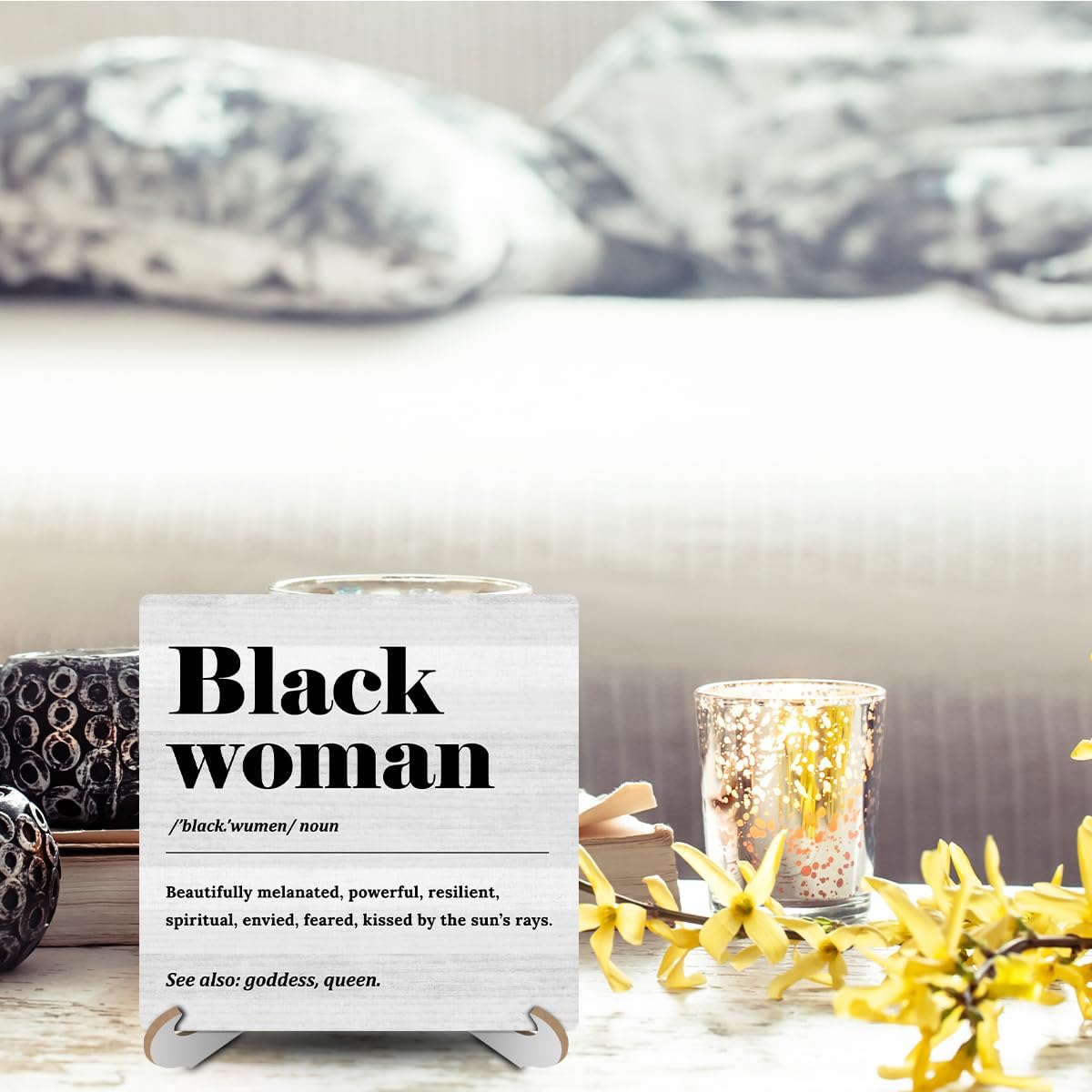 Black Woman Definition Wood Sign Desk Decor Rustic Office Cubicle Inspirational Quotes Plaque with Wooden Stand I933238