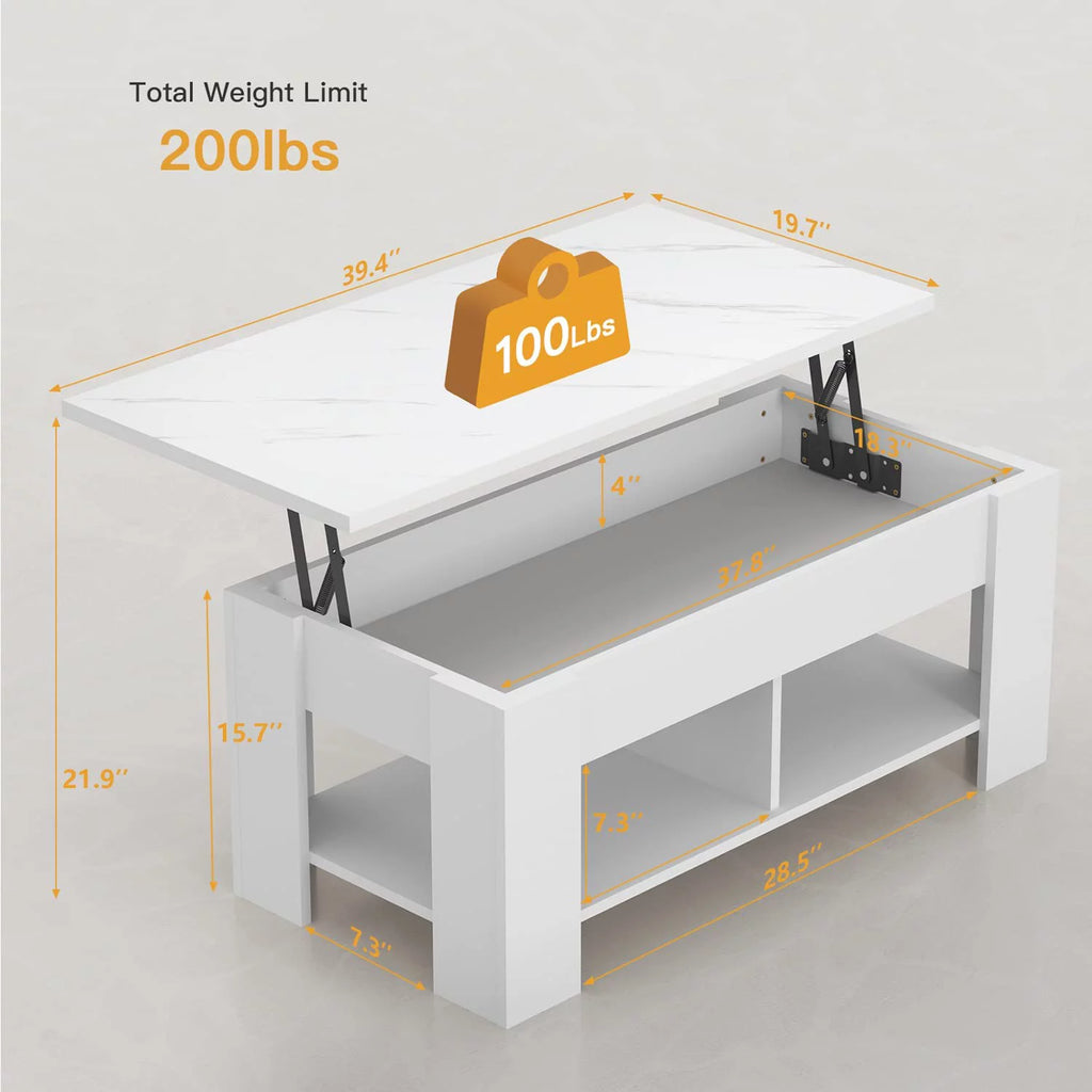 Lift Top Coffee Table Desk with Storage and Open Shelves V410
