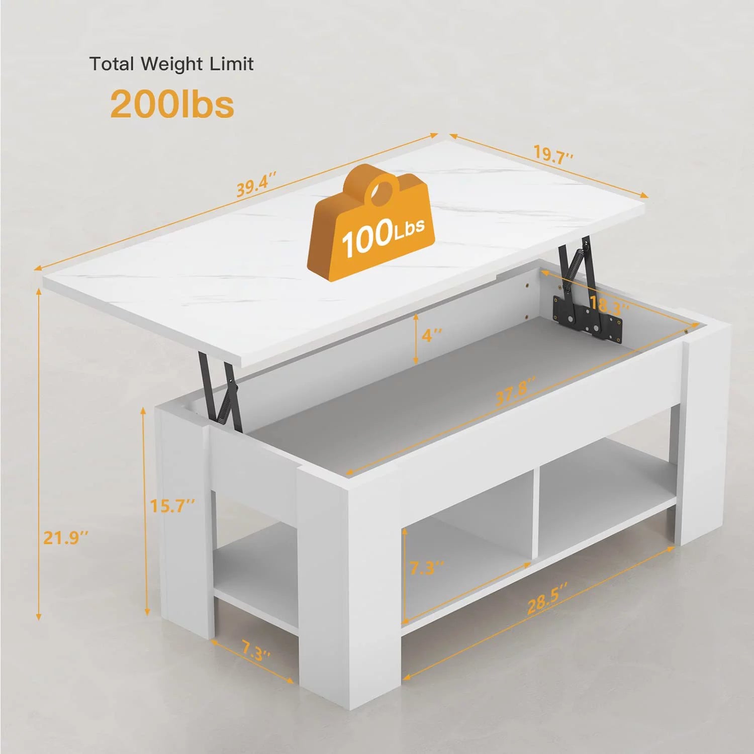 Lift Top Coffee Table Desk with Storage and Open Shelves V410