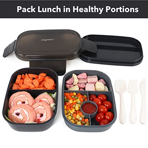 Stackable Bento Box 3-Layer Lunch Container with Utensils, 55 oz, Navy Blue U1356