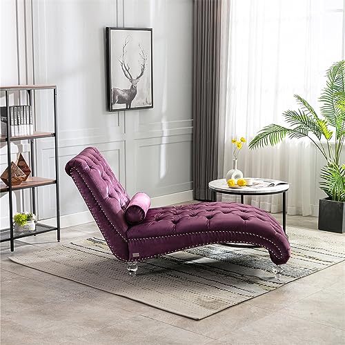 Velvet Chaise Sofa with Lumbar Pillow, Modern Ergonomic Upholstered K1642