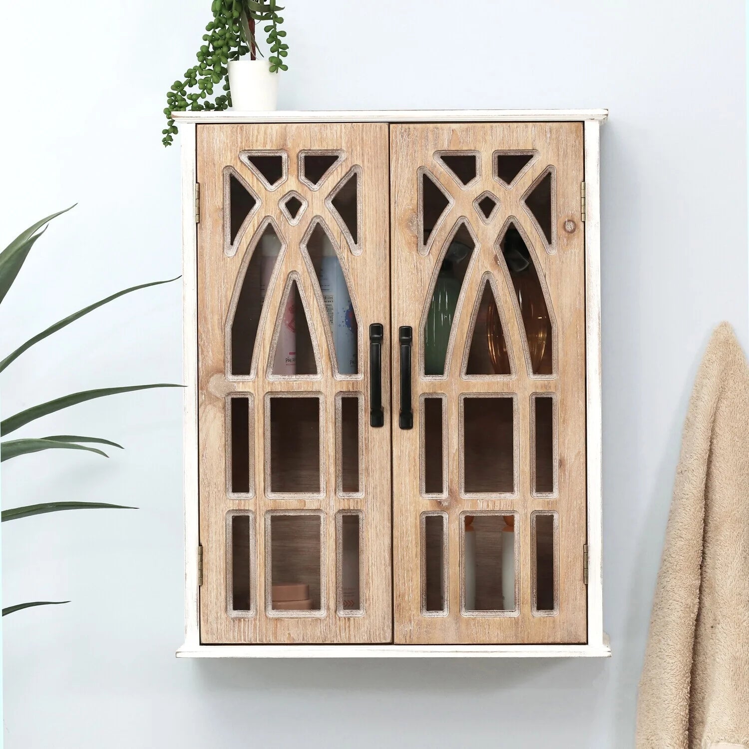 Southwestern Style White MDF 2-Door Wall Cabinet C317